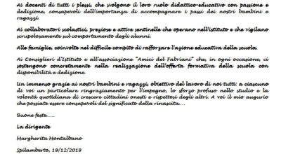 AUGURI DI NATALE 2019 DELLA DIRIGENTE SCOLASTICA MARGHERITA MONTALBANO
