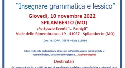 PROPOSTA FORMATIVA “INSEGNARE GRAMMATICA E LESSICO” CON IL PROF. PAOLO BALBONI RIVOLTA AL PERSONALE  DOCENTE DI AREA LINGUISTICA