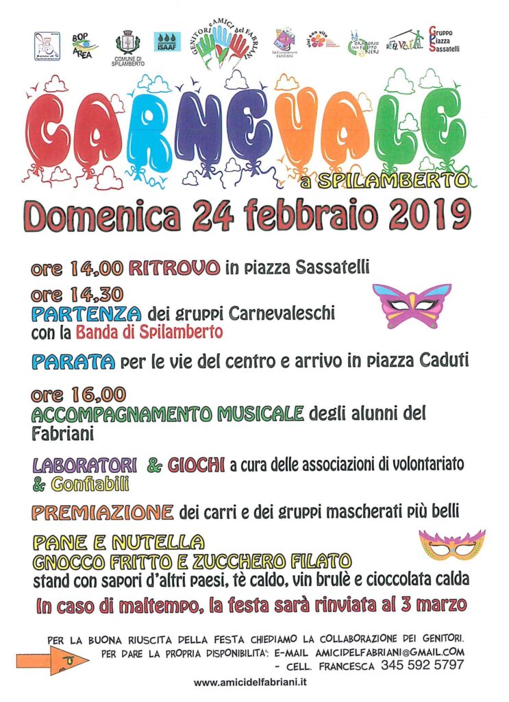 DOMENICA 24 FEBBRAIO 2019 FESTA DI CARNEVALE A SPILAMBERTO