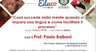 MARTEDI’ 9 OTTOBRE 2018 CONVEGNO-WORKSHOP “COSA SUCCEDE NELLA MENTE QUANDO SI IMPARA UNA LINGUA E COME FACILITARE IL PROCESSO”