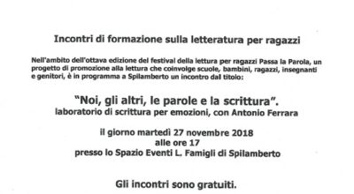 27 NOVEMBRE 2018 EVENTO FORMATIVO PER IL PERSONALE DOCENTE – “NOI GLI ALTRI LE PAROLE E LA SCRITTURA” LABORATORIO CON  ANTONIO FERRARA