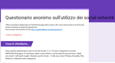 QUESTIONARIO ANONIMO SULL’UTILIZZO DEI SOCIAL NETWORK RIVOLTO AGLI STUDENTI DELLA SCUOLA SECONDARIA DI I° GRADO